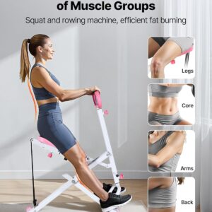 VEVOR Squat Machine, Deep Squat Rowing Machine for Home, Easy Setup & Foldable Exercise Equipment, Glute Trainer Machine with 3 High-Strength Resistance Bands, Glutes & Leg Home Workout Machine