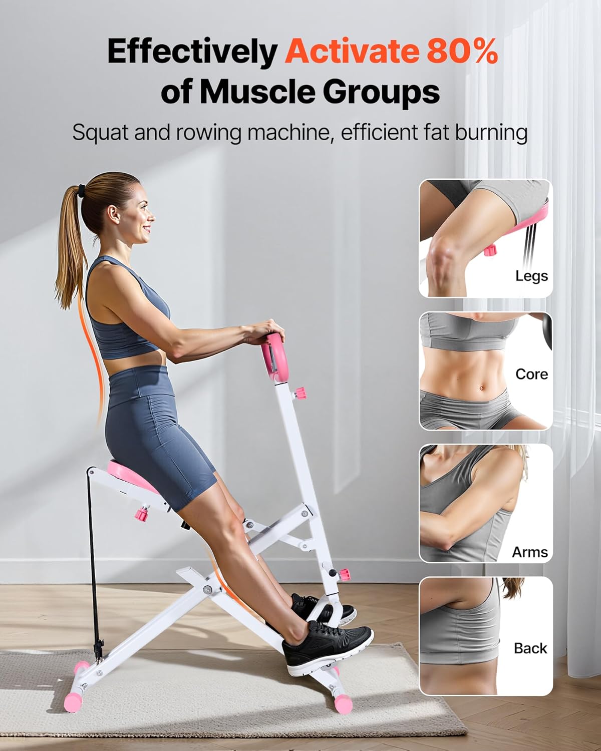 VEVOR Squat Machine, Deep Squat Rowing Machine for Home, Easy Setup & Foldable Exercise Equipment, Glute Trainer Machine with 3 High-Strength Resistance Bands, Glutes & Leg Home Workout Machine - Image 2