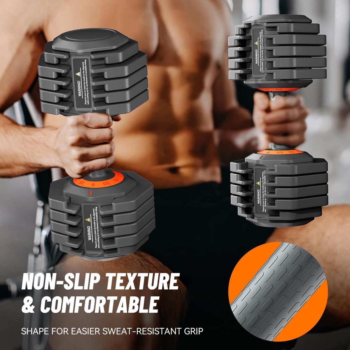 Adjustable Dumbbell Set of 2 with Quick Adjust and Anti-Slip Texture Handle for Home Gym, Free Weights Dumbbells Set with 55 lbs Pair 110 lbs, 10 in 1 for Men/Women Gym Equipment - Image 6