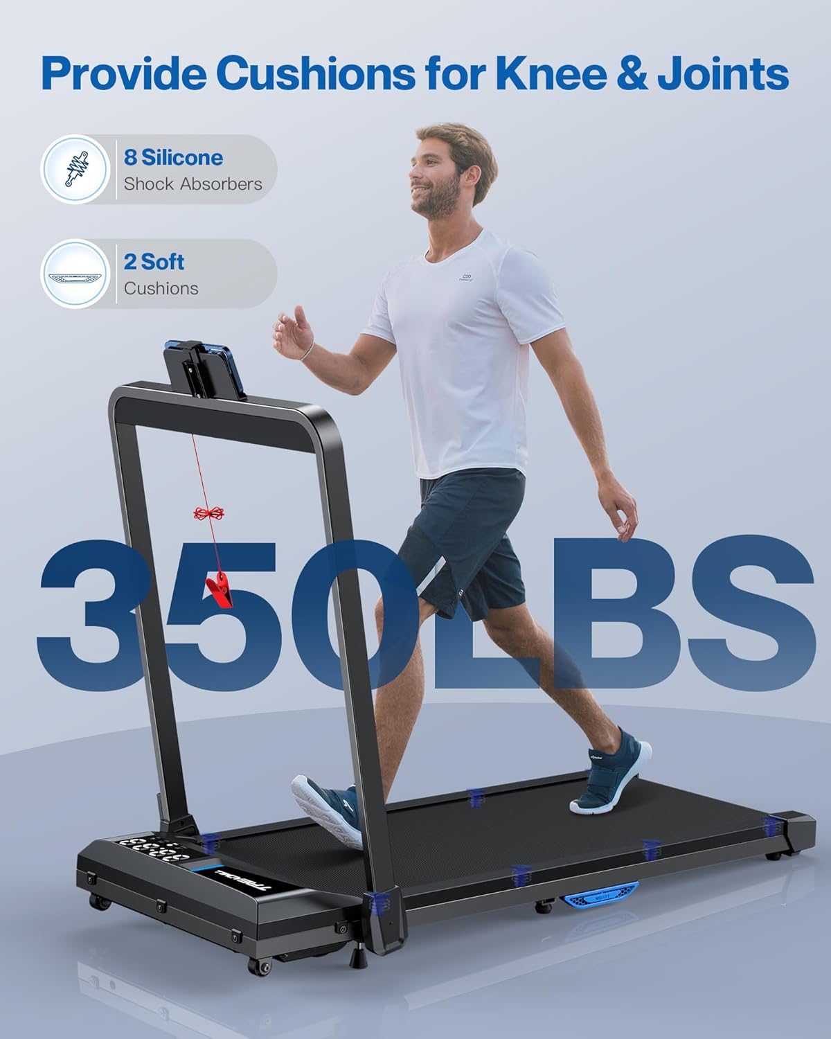WELLFIT 10% Incline Walking Pad, 3HP 4MPH/7.6MPH 265/350 lb+ Capacity Treadmills for Home, Wide Running Area Treadmill with Mute Remote, APP and Console Control for Small Space, No Assemble - Image 7