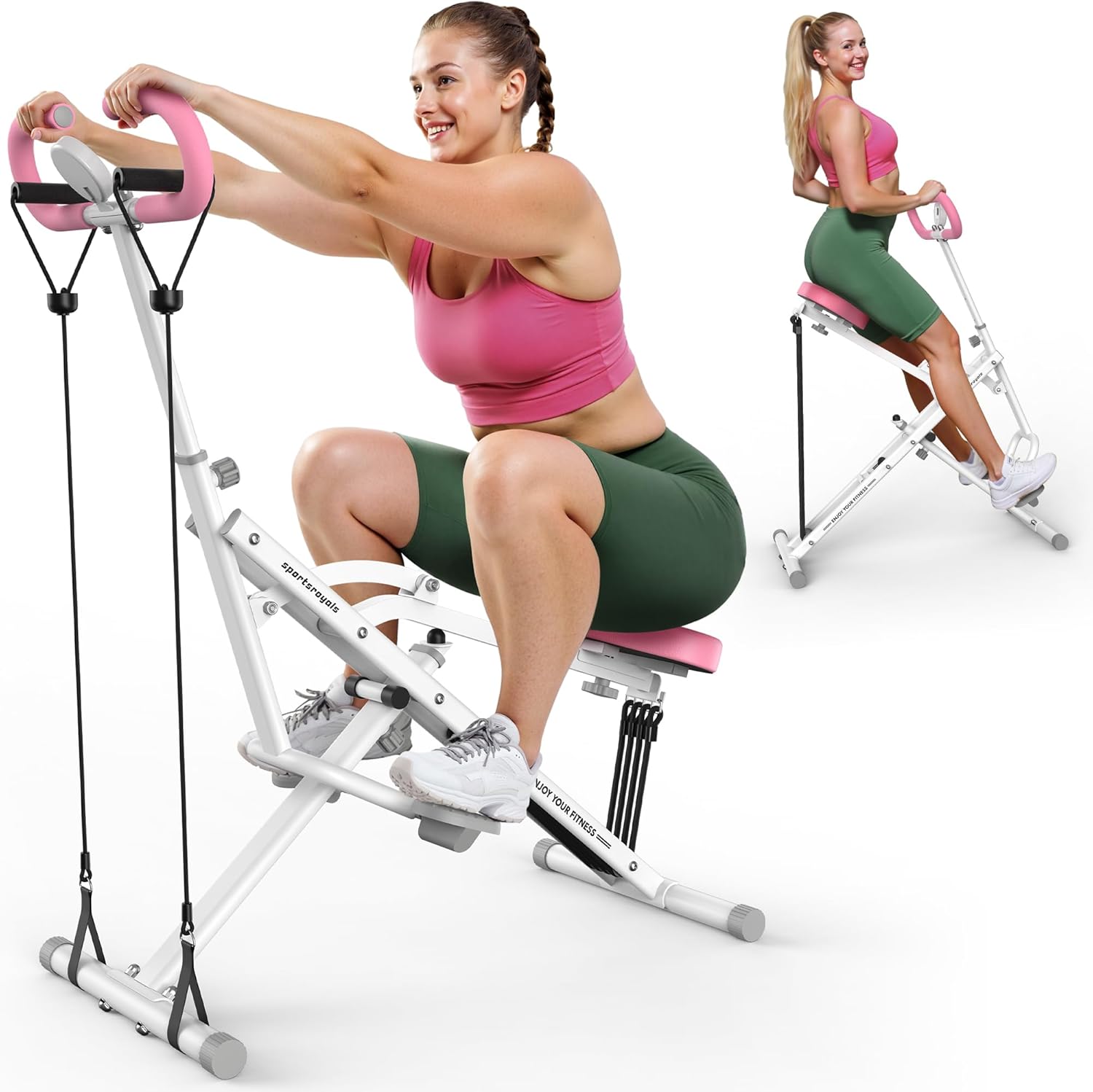 Sportsroyals Squat Machine for Home,Ride & Rowing Machine for Glutes Butt Thighs,Ab Back/Leg Press,Foldable & Easy Setup Exercise Equipment w/Adjustable Resistance,350lbs Capacity