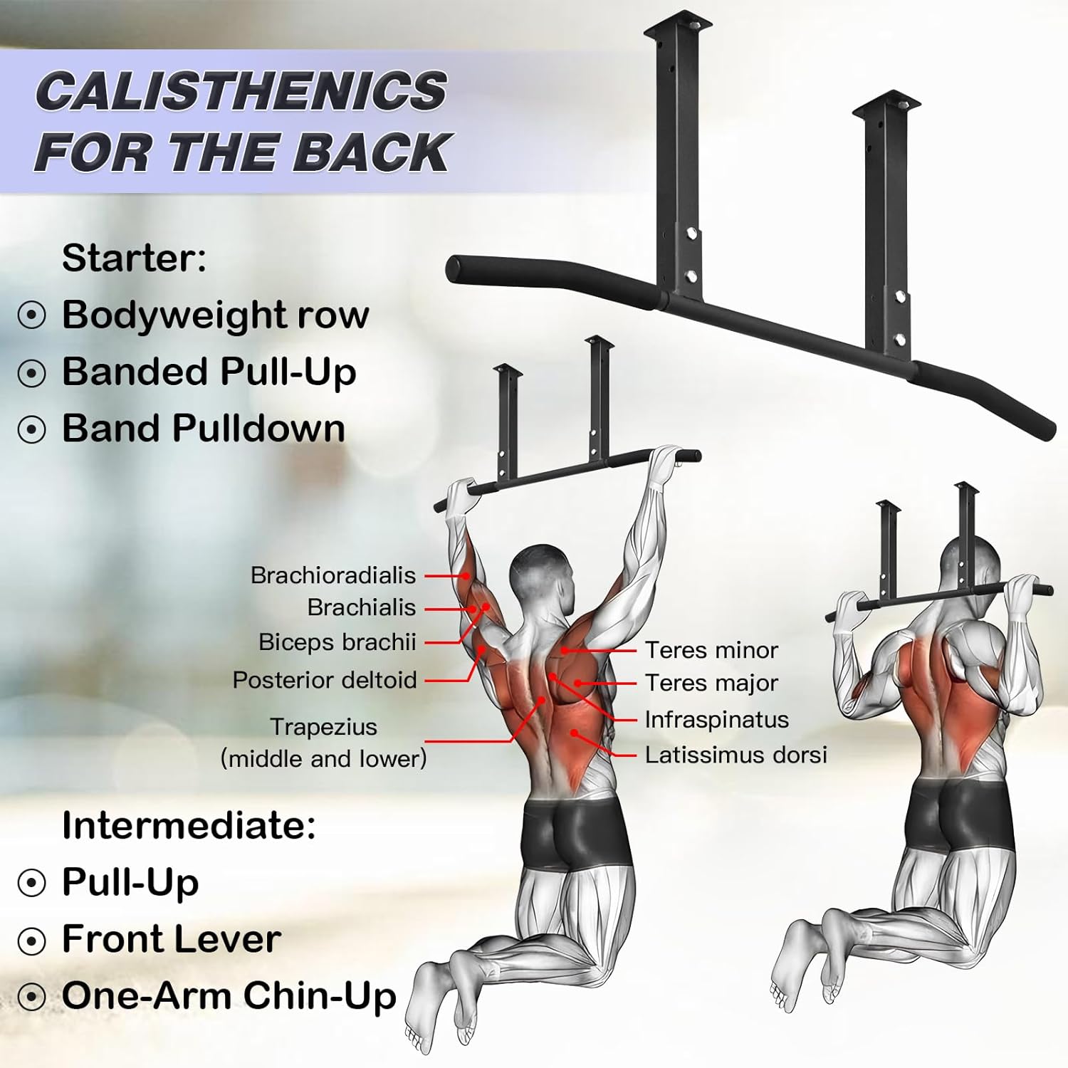 ATENTO Pull Up Bar, Chin Up Bars Ceiling Mount, Workout for Home Gym, Beam, Crossfit - Heavy-Duty, Foam Grip, Easy installation - Image 5
