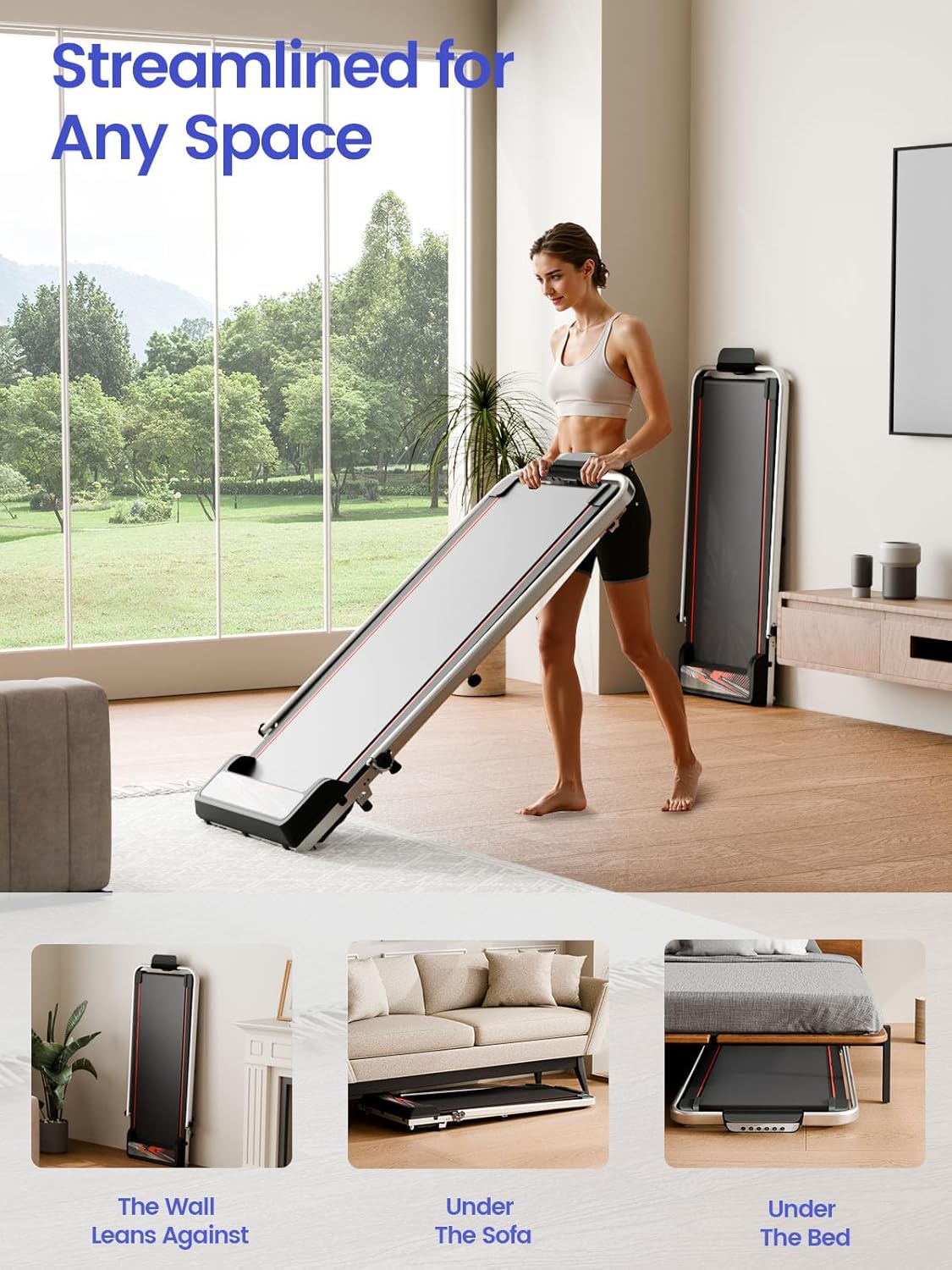 Jackfield Walking Pad with Handle Bar, 2.5HP Treadmills for Home, Portable Under Desk Treadmill with 8% Incline, 3 in 1 Compact Walking Pads with LED Display, 265 Lbs Capacity, Remote Control - Image 7