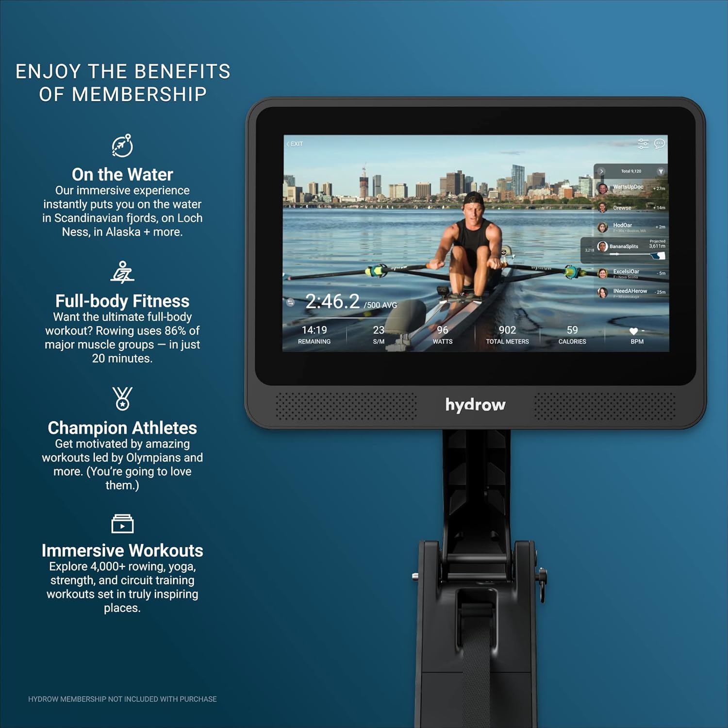 Hydrow Wave Rowing Machine with 16" HD Touchscreen & Speakers - Foldable | Live Home Workouts, Subscription Required - Image 4