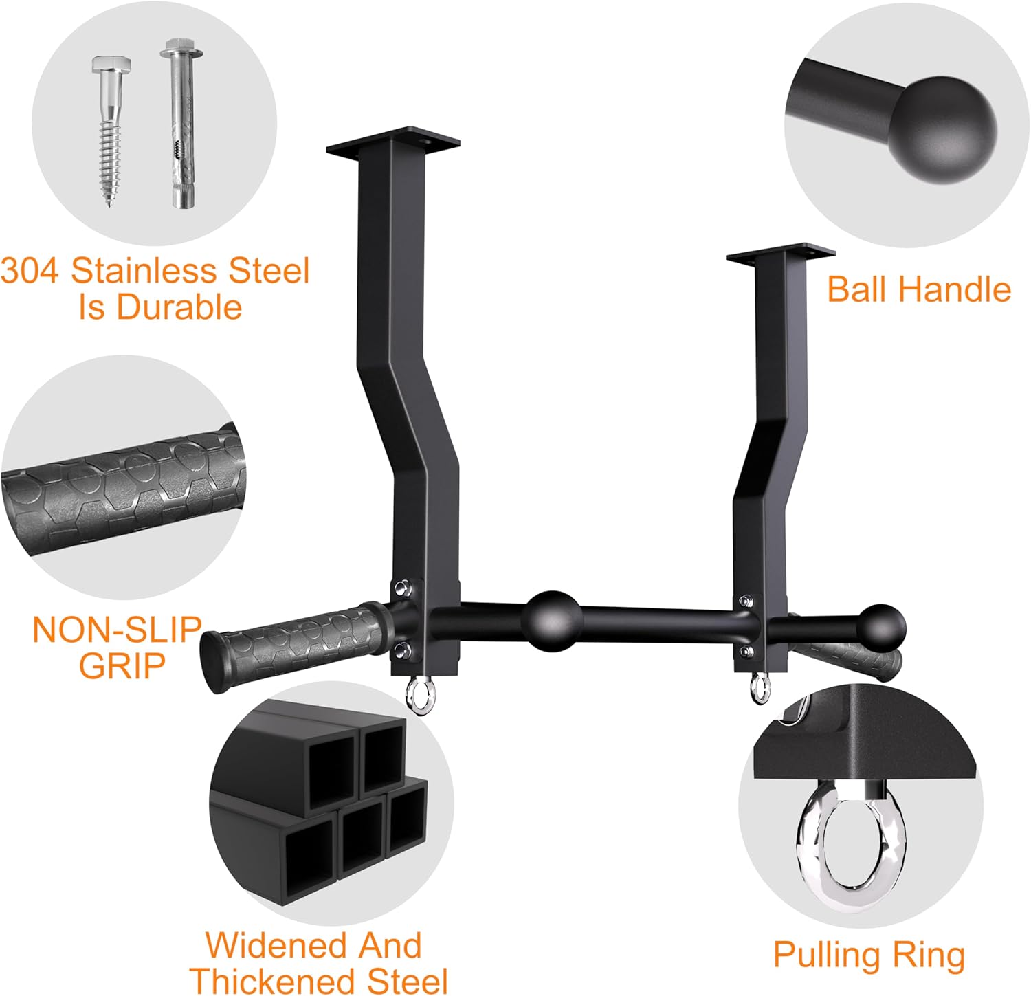 Pull Up Bar Ceiling Mount, 600LBS Heavy Duty Multi Grip Chin Up Bar, 24"/16" Rafter PullUp Bar, Ceiling Beam for Gym/Garage/Basement with Ball Finger & Round Anchors, Easy to Install - Image 5