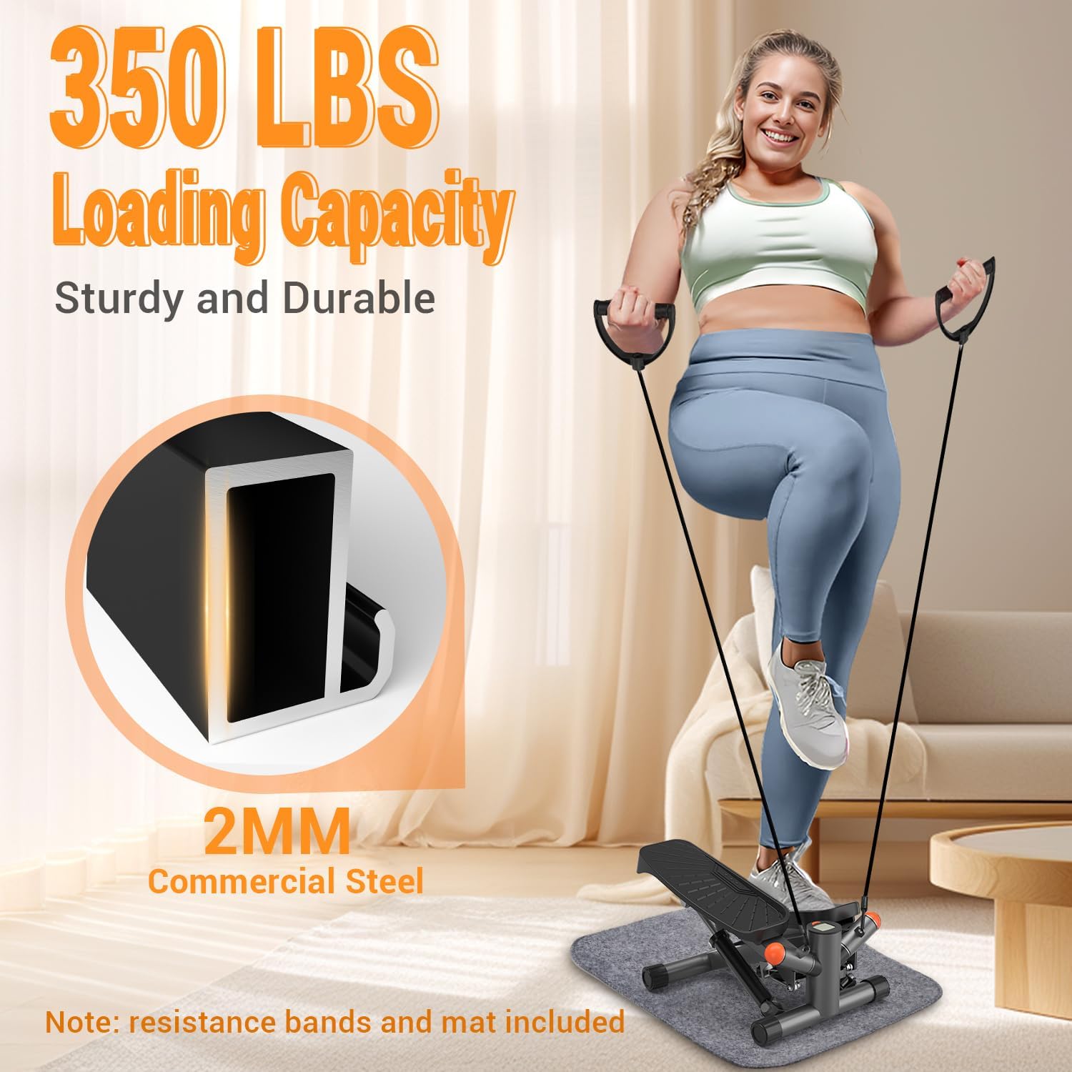 Steppers for Exercise at Home,Adjustable Height Mini Stepper with Resistance Bands,Stair Stepper with 350lbs Loading Capacity,Twist Stepper for Full Body Workout (Included Mat) - Image 5