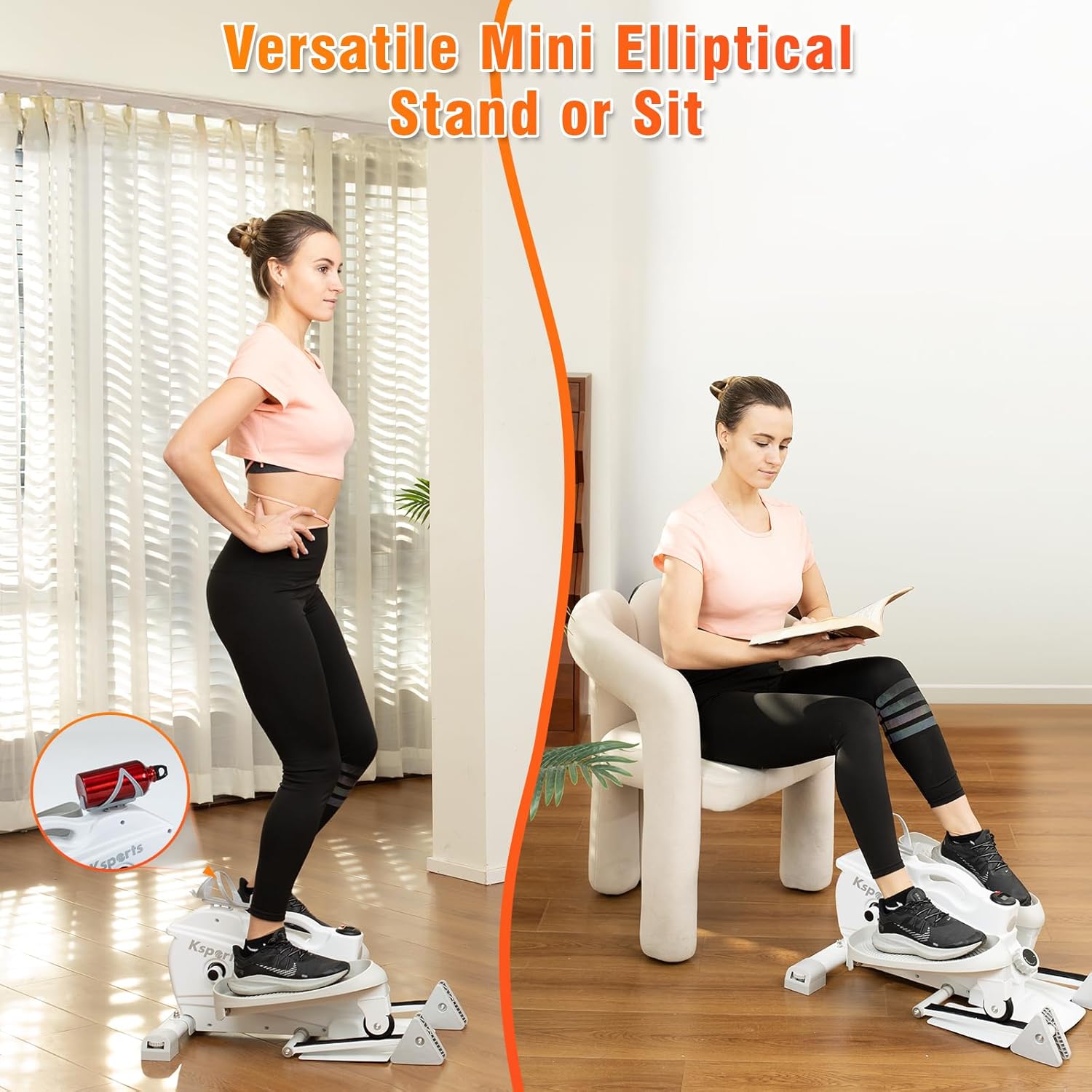 Ksports Mini Elliptical with Optional Handles & Seat, 3 Levels Manual Incline, Quiet Infinite Adjustable Magnetic Resistance, and LED Display – Joint-Friendly and Versatile Design - Image 8