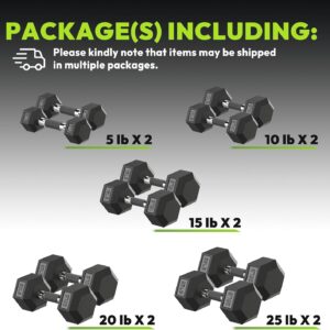Hex Dumbbell 110-400 lb Set, Rubber Encased Exercise & Fitness Dumbbells for Home Gym, Non-Slip Handle Design for Secure & Comfortable Grip, Hand Weights for Strength Training