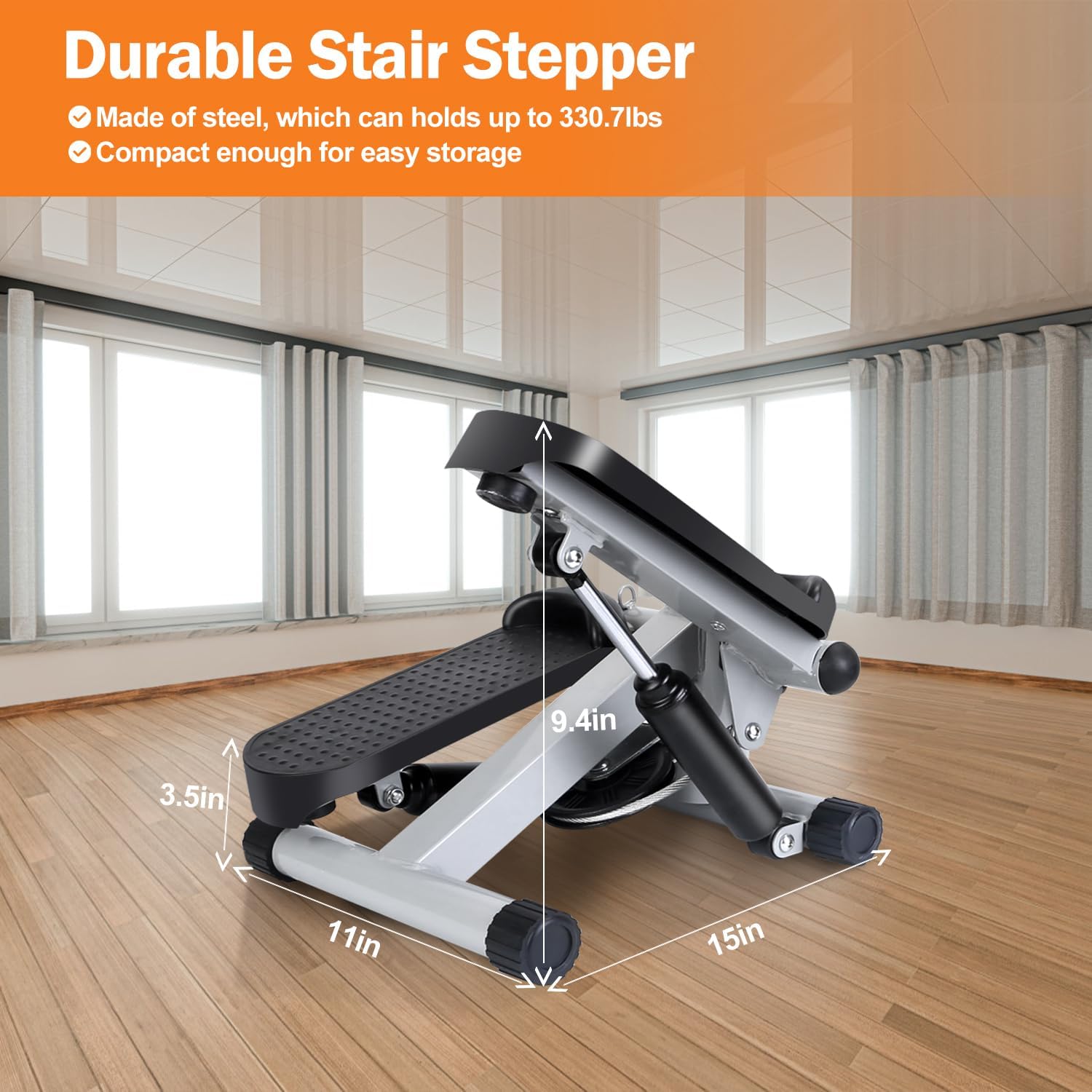 Stepper for Exercise at Home, Stair Stepper with 2 Resistance Bands, Mini Stepper with 300LBS Loading Capacity & LCD Monitor, Super Quiet Hydraulic Fitness Steppers Full Body Workout Machine - Image 6
