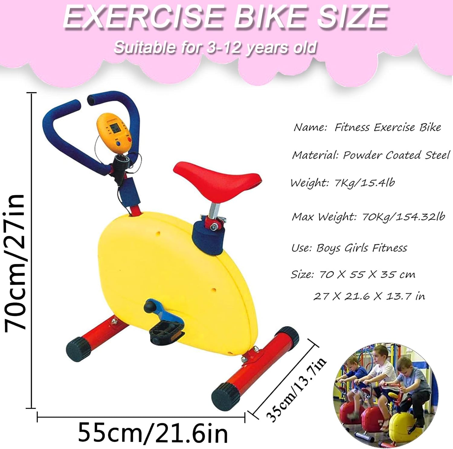 Kids Fitness Exercise Bike Equipment, Childrens Exercise Bike with Adjustable Seat, Kids Stationary Bike Workout Equipment, Gift for Boys Girls - Image 6