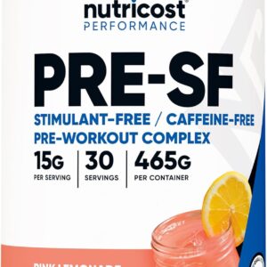 Nutricost Stim-Free Pre-Workout, 30 Servings (Pink Lemonade) – Caffeine Free, Stimulant Free, Non-GMO, Gluten Free