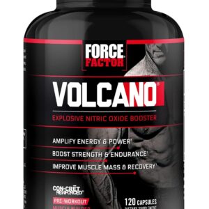 Force Factor Volcano Pre Workout Nitric Oxide Booster Supplement for Men with Creatine and L-Citrulline to Boost and Energy, Help Build Muscle, Better Pump and Workout, 120 Capsules
