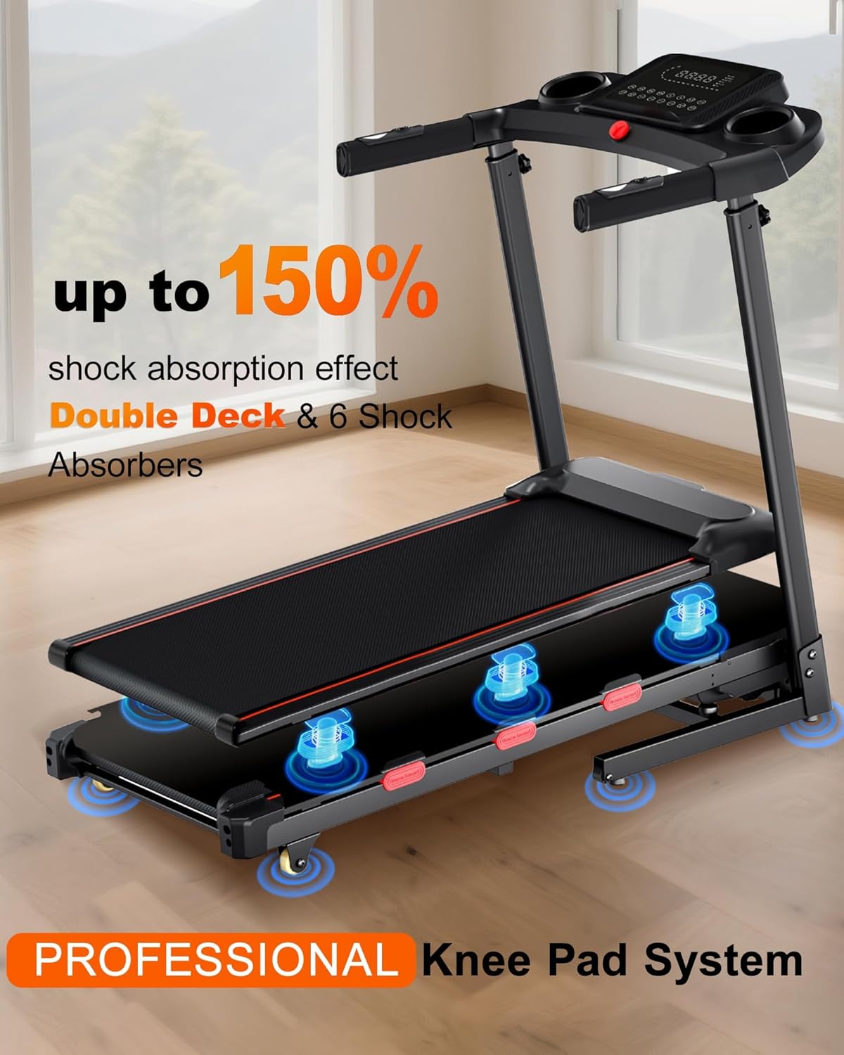 Treadmill for Home with Auto 15% Incline, 4.0HP Brushless Treadmills with Handrail, Folding Treadmill with 400 lbs Capacity, Double Cushioned Running Machine for Small Space with Smart APP - Image 6