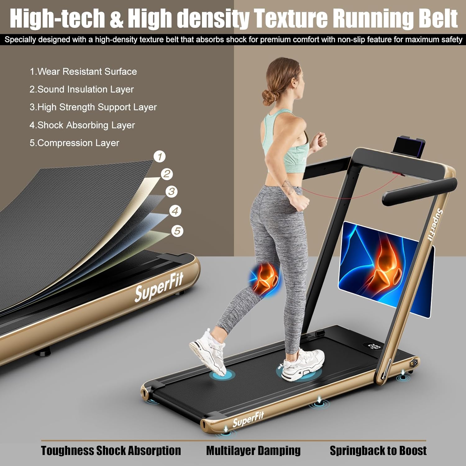 Goplus 2 in 1 Folding Treadmill, 2.25HP Superfit Under Desk Electric Treadmill, Installation-Free with Remote Control, APP Control and LED Display, Walking Jogging for Home Office - Image 3