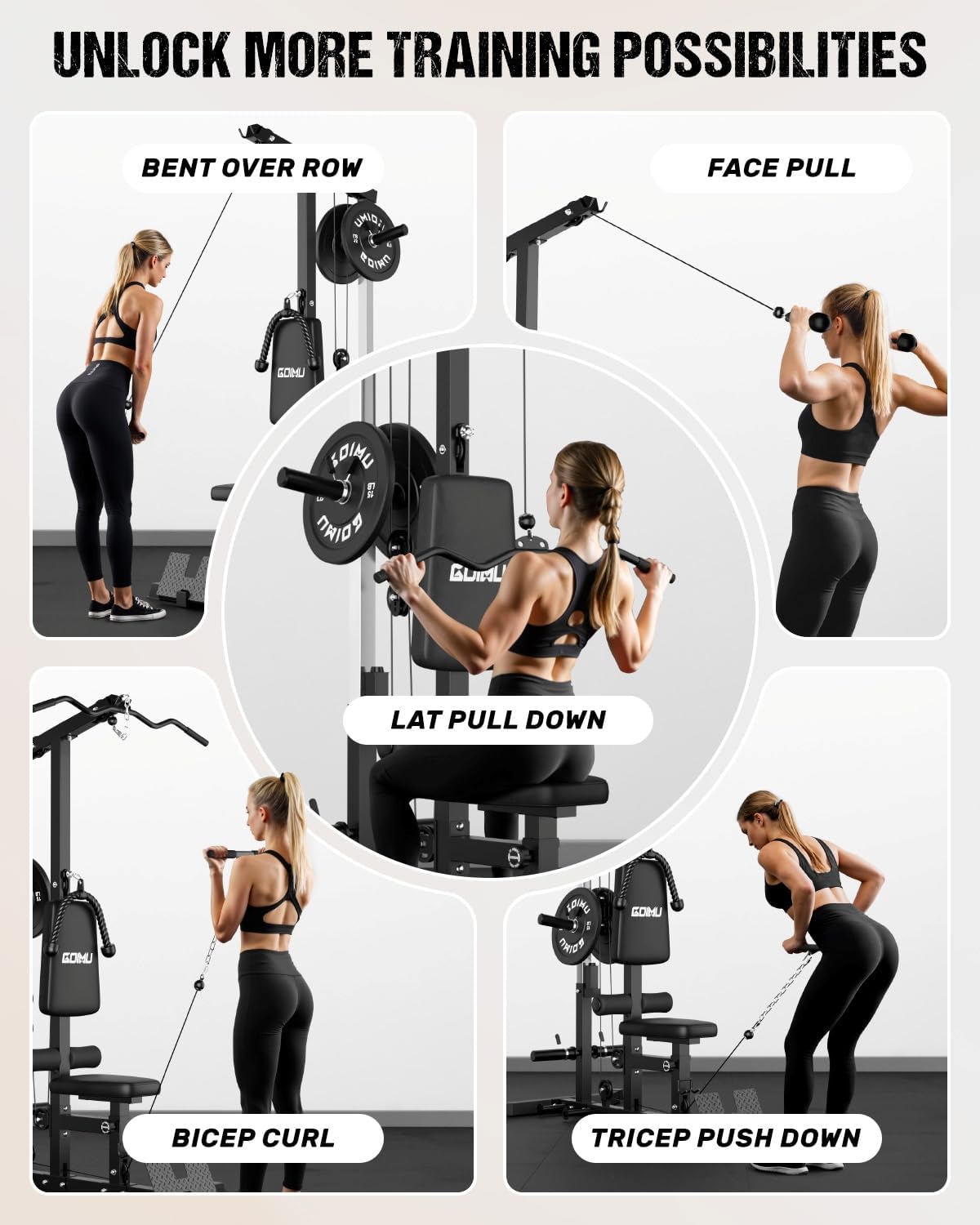 LS01 LAT Pulldown Machine, LAT Row Cable Machine with AB Crunch, LAT Tower with Cable Row Attachments, 3 in 1 Pulley Stations for Home Gym - Image 4