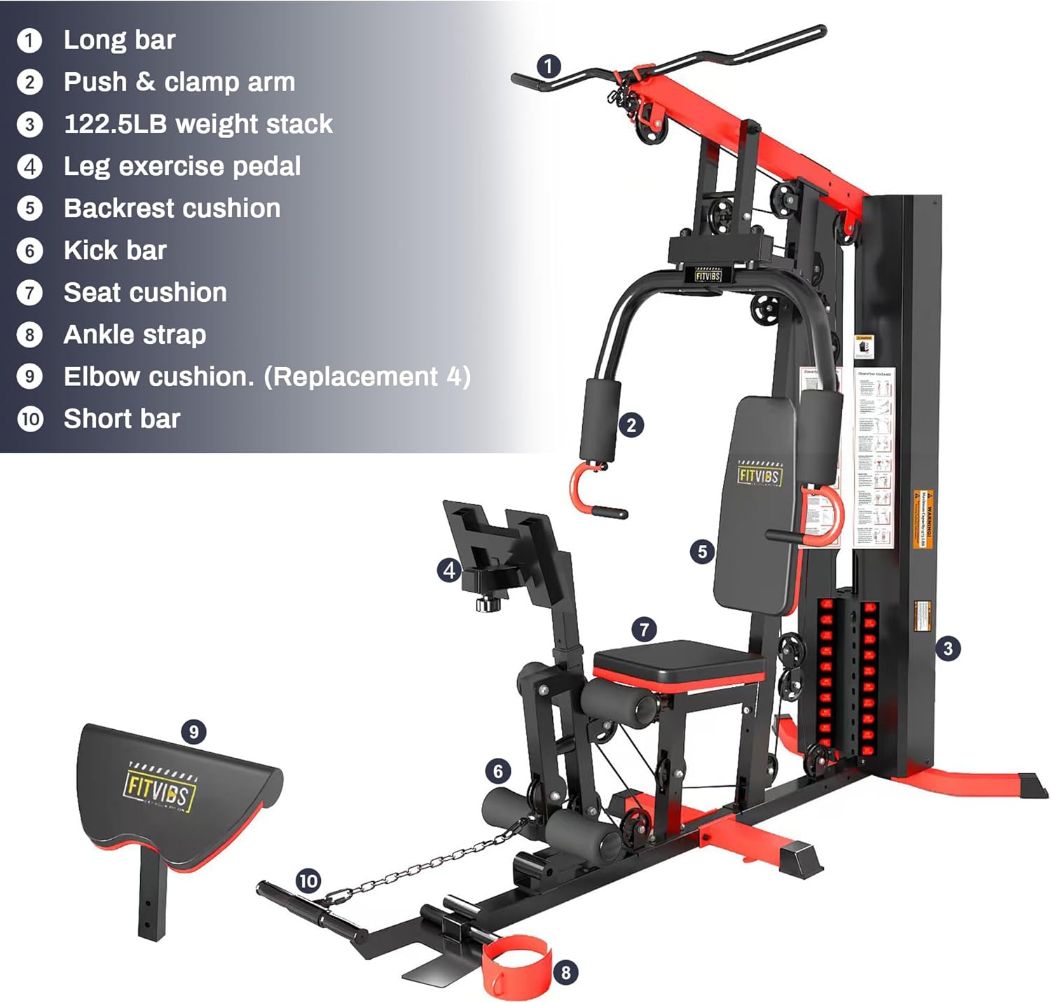 Fitvids Multifunctional Home Gym Equipment with 122.5 lbs Weight Stack, Full Body Workout Weight Machine Strength Training Exercise Equipment with Pulley System & Leg Press, All-in-One Workout Station - Image 2