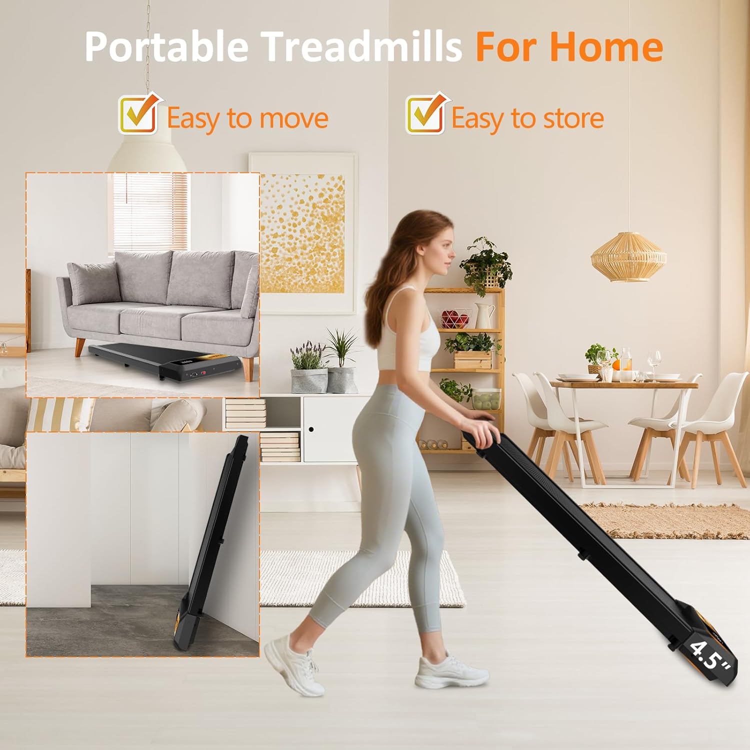 2.5HP Walking Mat with Incline pad, Under Desk Treadmill, Walking Treadmill with Remote, 3 in 1 Low Noise Small Mini Portable Walking Mat with Led Screen, Compact Treadmills for Home, 265lbs Capacity - Image 6