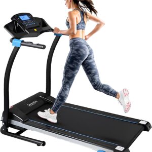 SereneLife Electric Folding Treadmill – Foldable Home Fitness Equipment for Walking & Running, 1.5 HP Indoor Home Cardio Machine with Downloadable App, Safety Key, 3 Incline Levels, 16 Training Modes