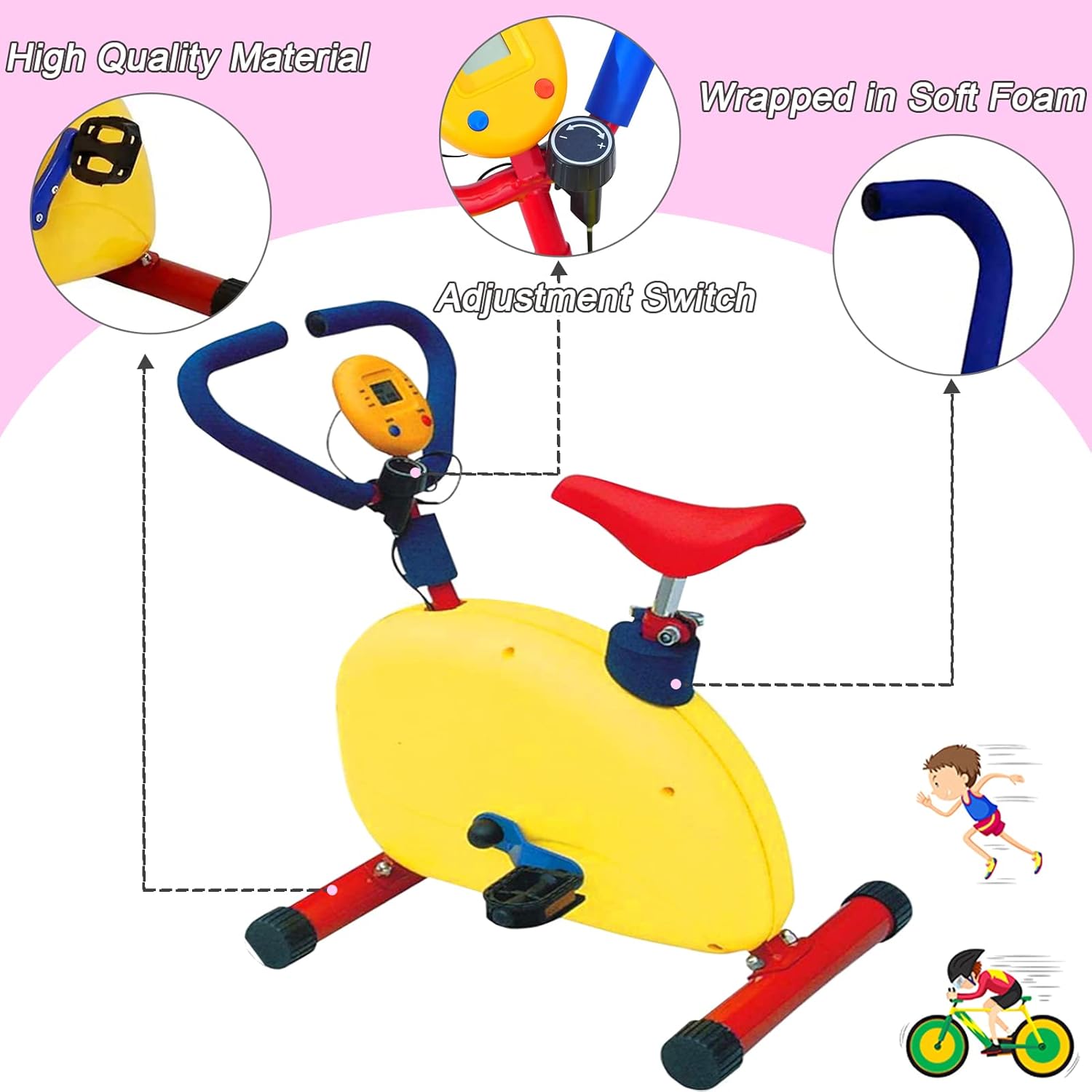 Kids Fitness Exercise Bike Equipment, Childrens Exercise Bike with Adjustable Seat, Kids Stationary Bike Workout Equipment, Gift for Boys Girls - Image 3