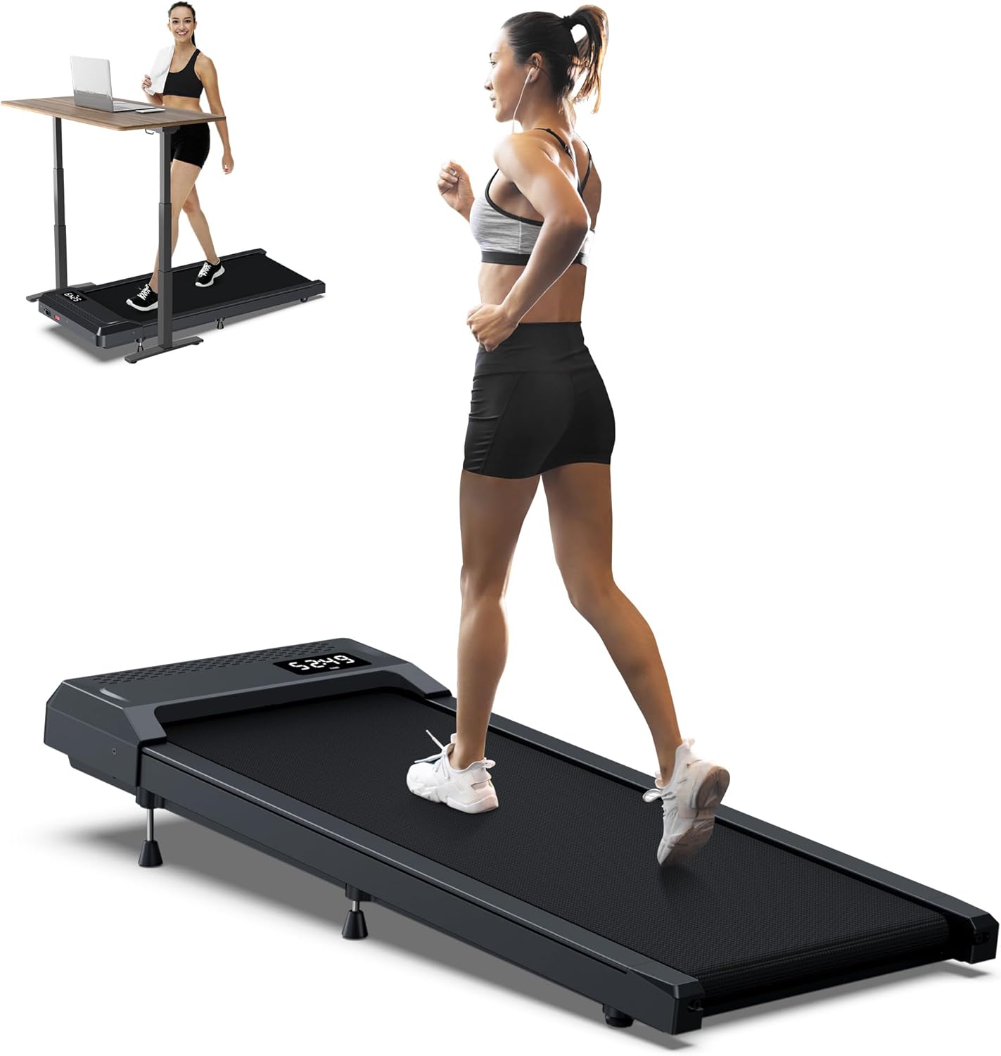 WELLFIT Walking Pad Treadmill with 10% Incline, Under Desk Treadmills for Home Office, Portable Small Walking Pad with Remote Control, 265 lbs Capacity, 2.5HP, Work with KINOMAP Apple Health