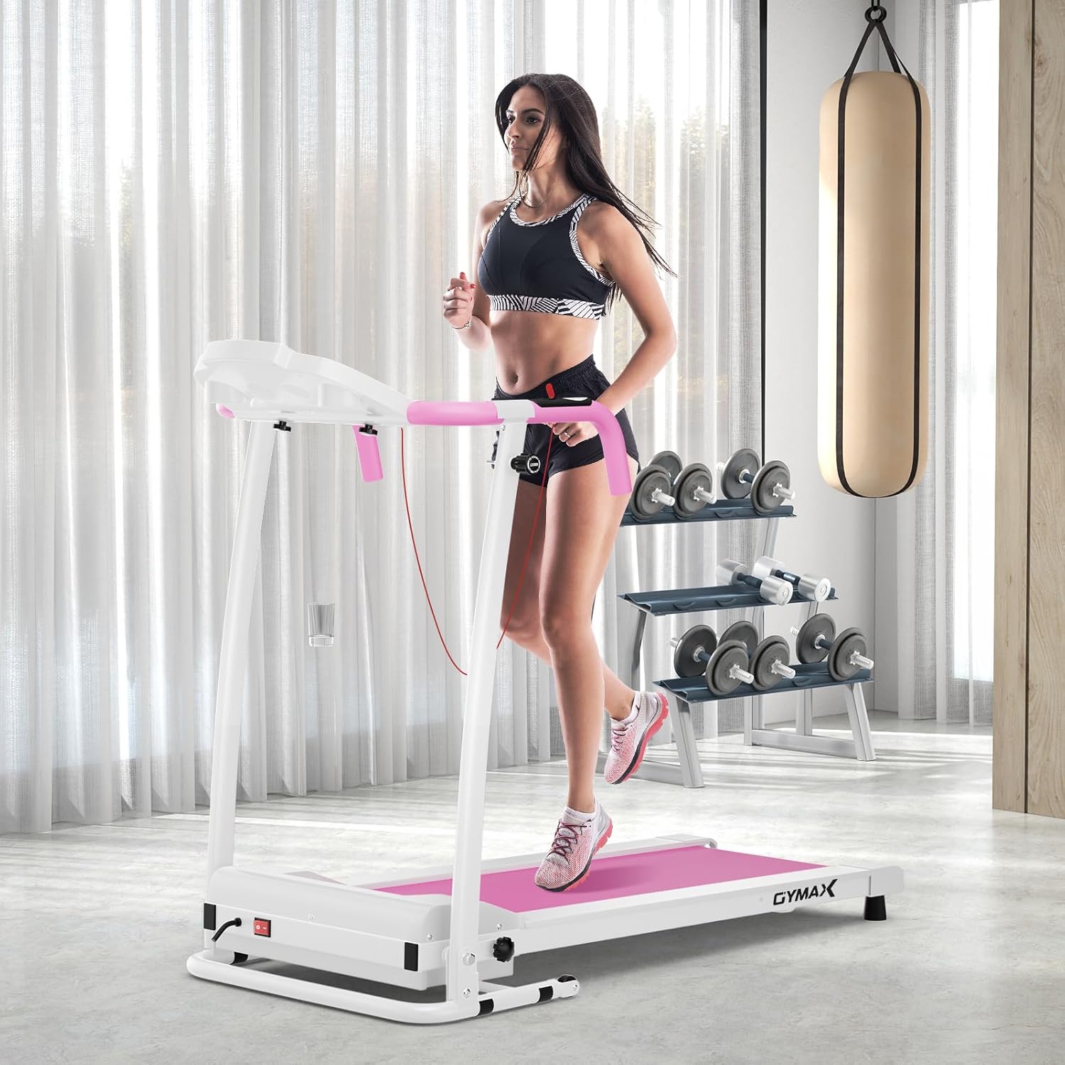 GYMAX Foldable Treadmill, Freestanding Easy Assembly Folding Treadmill with 12 Preset Programs, LCD Monitor, Built-in Wheels & Pulse Sensor, Portable Compact Running Machine for Small Space - Image 8