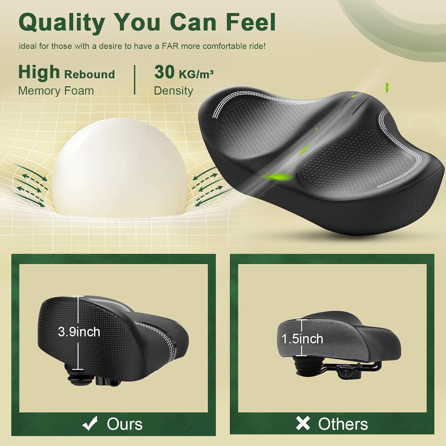New Noseless Oversized Bike Seat, Extra Wide Comfort Pure Memory Foam Bicycle Seat Cushion, Compatible Saddle Replacement with Electric Bike, Exercise, Cruiser, Road Bike for Men & Women - Image 3