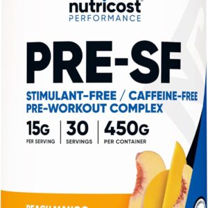 Nutricost Stim-Free Pre-Workout, 30 Servings (Peach Mango) – Caffeine Free, Stimulant Free, Non-GMO, Gluten Free