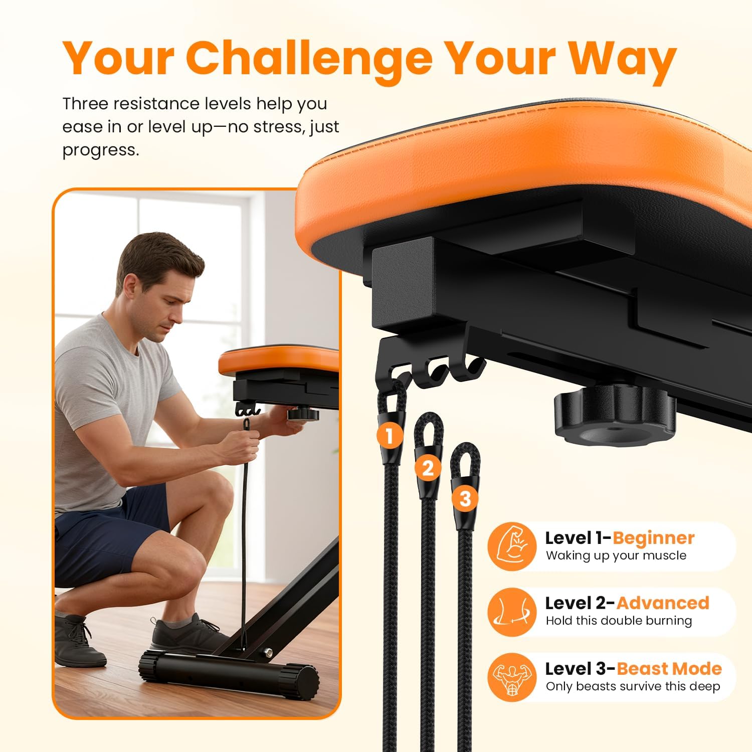 OWLSKY Squat Rowing Machine for Home Workout, Foldable Squat Assist & Row Trainer with LCD Monitor, 3 Resistance Bands, Adjustable Seat, Heavy Duty 350 lbs, Full-Body Fitness Equipment - Image 4