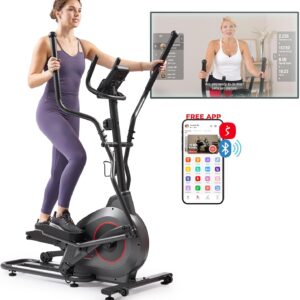 Sunny Health & Fitness Smart Upright Elliptical w/Pulse Sensor Built-in, Indoor Full-Body Cross-Training & Cardio Exercise Machine for Home, Free SunnyFit App Connection, Optional Long Stride Length