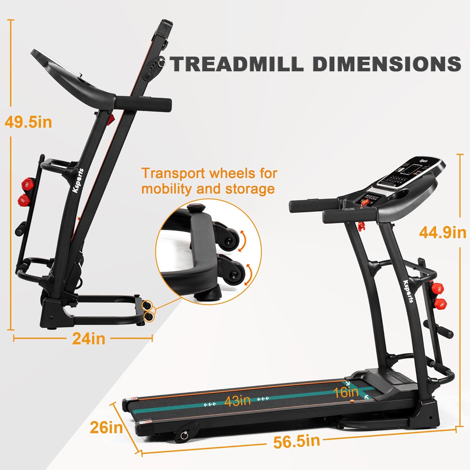 Ksports Foldable 16.5 Inch Cardio Fitness Portable Treadmill with Bluetooth Connectivity, LCD Display, and Tracking Apps for Home Gym Equipment, Black - Image 4