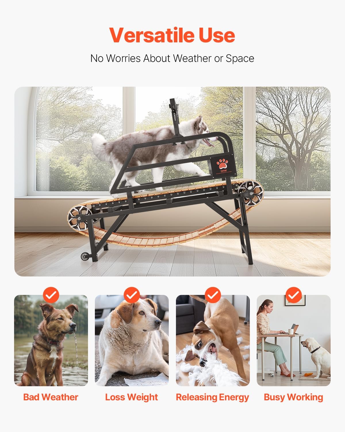 VEVOR Dog Treadmill for Large/Medium Dogs with Brake, Slatmill with 3 Adjustable Ramps, Doggy Pacer to Unleash Joy, Keep Active & Fit, Supports Up to 330 lbs - Image 6