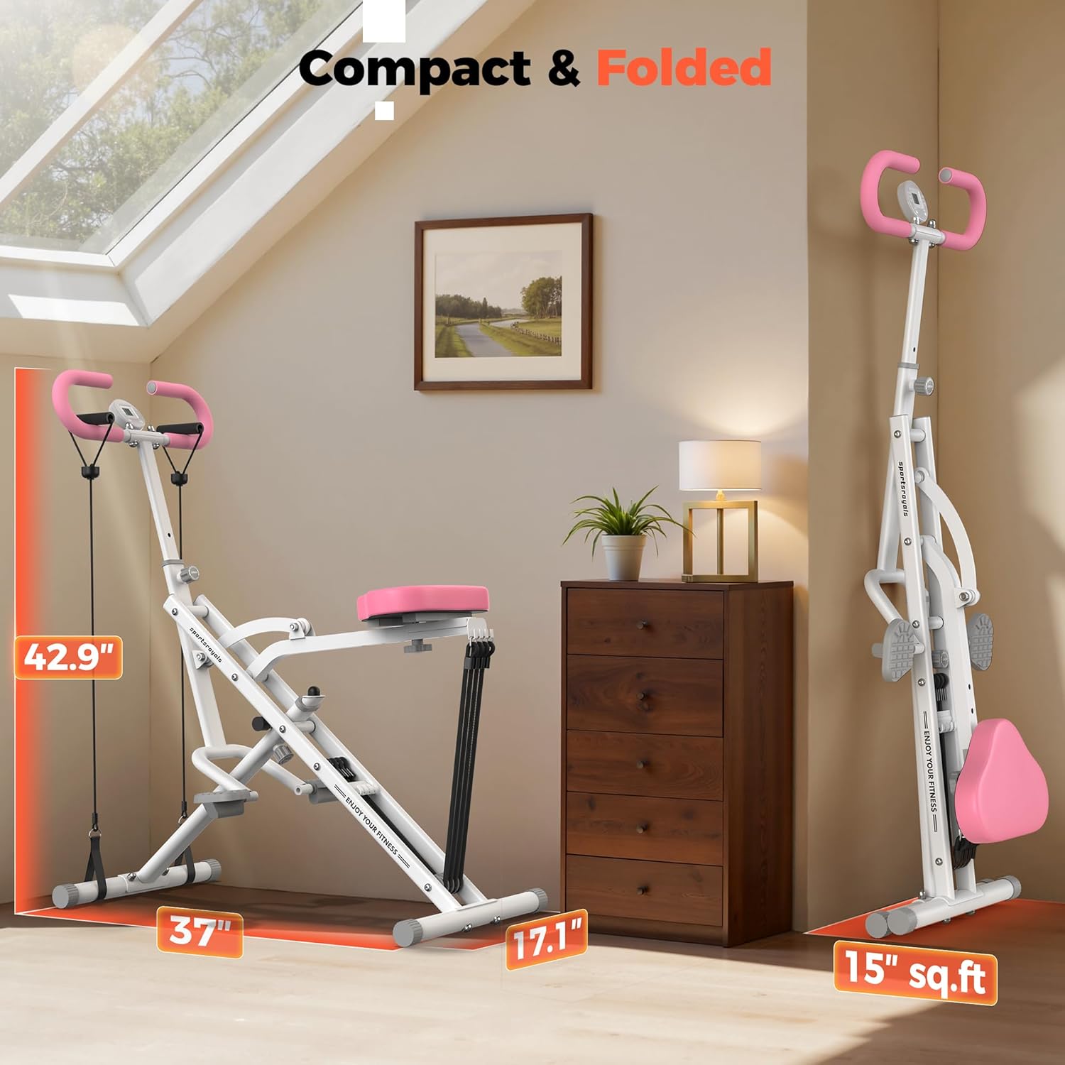 Sportsroyals Squat Machine for Home,Ride & Rowing Machine for Glutes Butt Thighs,Ab Back/Leg Press,Foldable & Easy Setup Exercise Equipment w/Adjustable Resistance,350lbs Capacity - Image 9