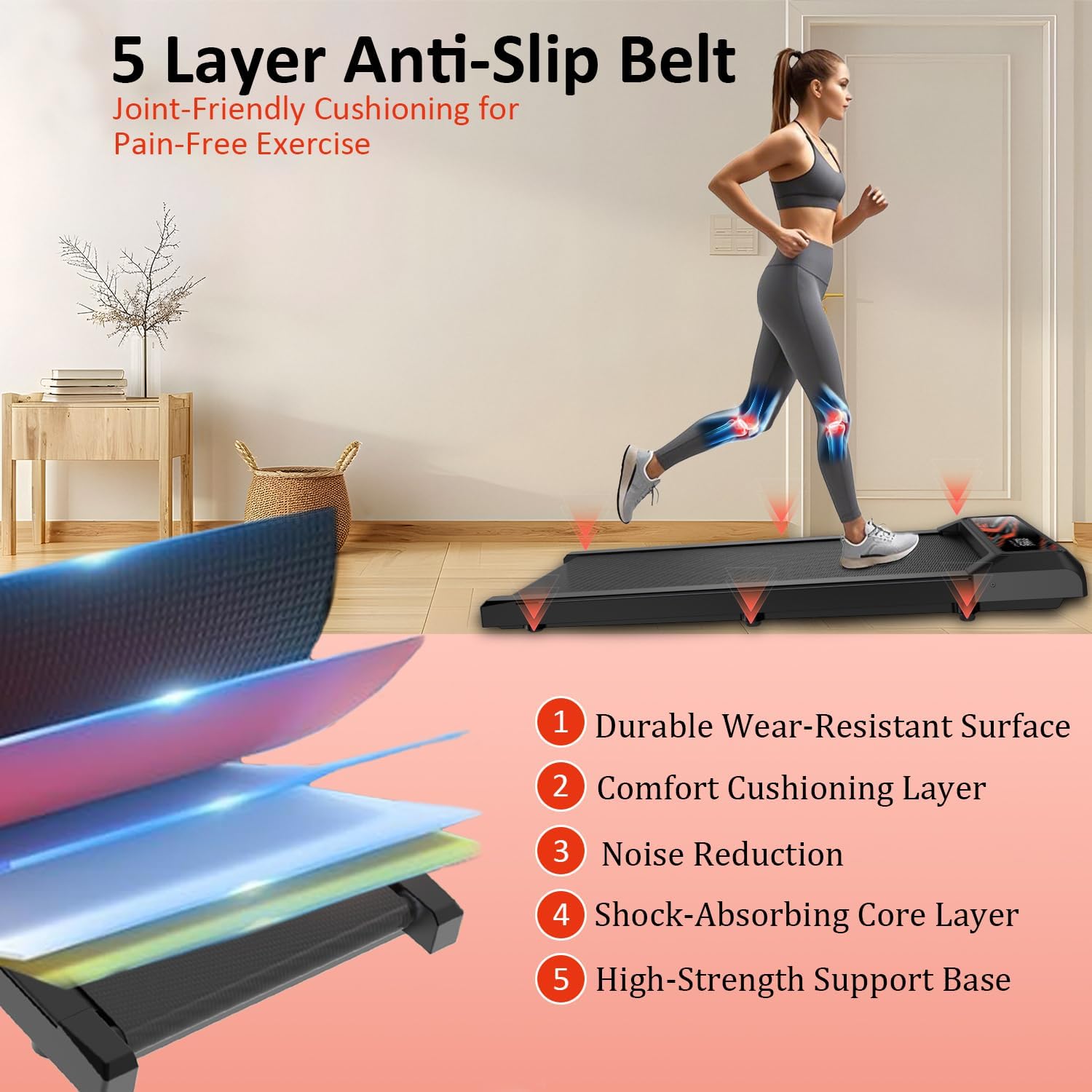 Walking Pad Treadmill, Under Desk Walking Mat with Incline for Home and Office, 2.5HP Low Noise Treadmill with Remote Control, Compact Design Walking Jogging Running Machine - Image 6