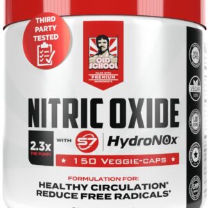 Old School Labs Nitric Oxide Booster for Men & Women, Pre-Workout Supplement with HydroNOx™ Citrulline HCl & S7® Blend for Enhanced Blood Circulation, Muscle Pump & Endurance – 150 Vegan Capsules