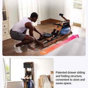 MERACH Foldable Wooden Rowing Machine, Water Electromagnetic Rower Machine for Home Use, Exclusive App Lifetime Membership, Patented Space Saver, MERACH Go Technology, 950
