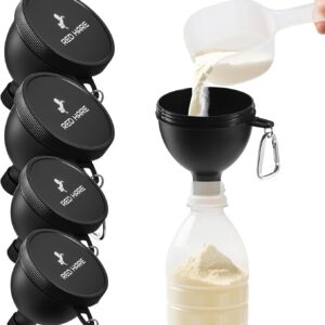 RED HARE Premium Protein Powder Containers with Sturdy Aluminium Carabiners, Portable Pre Workout and Protein Powder Funnels for Supplement Powder Mixes, 2 Large&2 Small Water Bottle Funnels