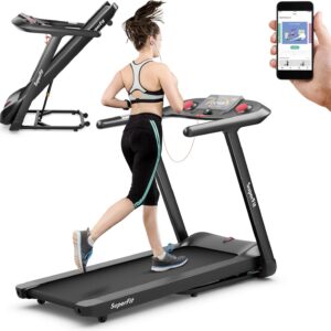 Goplus 4.75HP Folding Treadmill with 15% Auto Incline, Electric Superfit Treadmill w/Voice and APP Control, 20 Preset Programs, LED Touch Screen, Walking Jogging Running Machine for Home Office