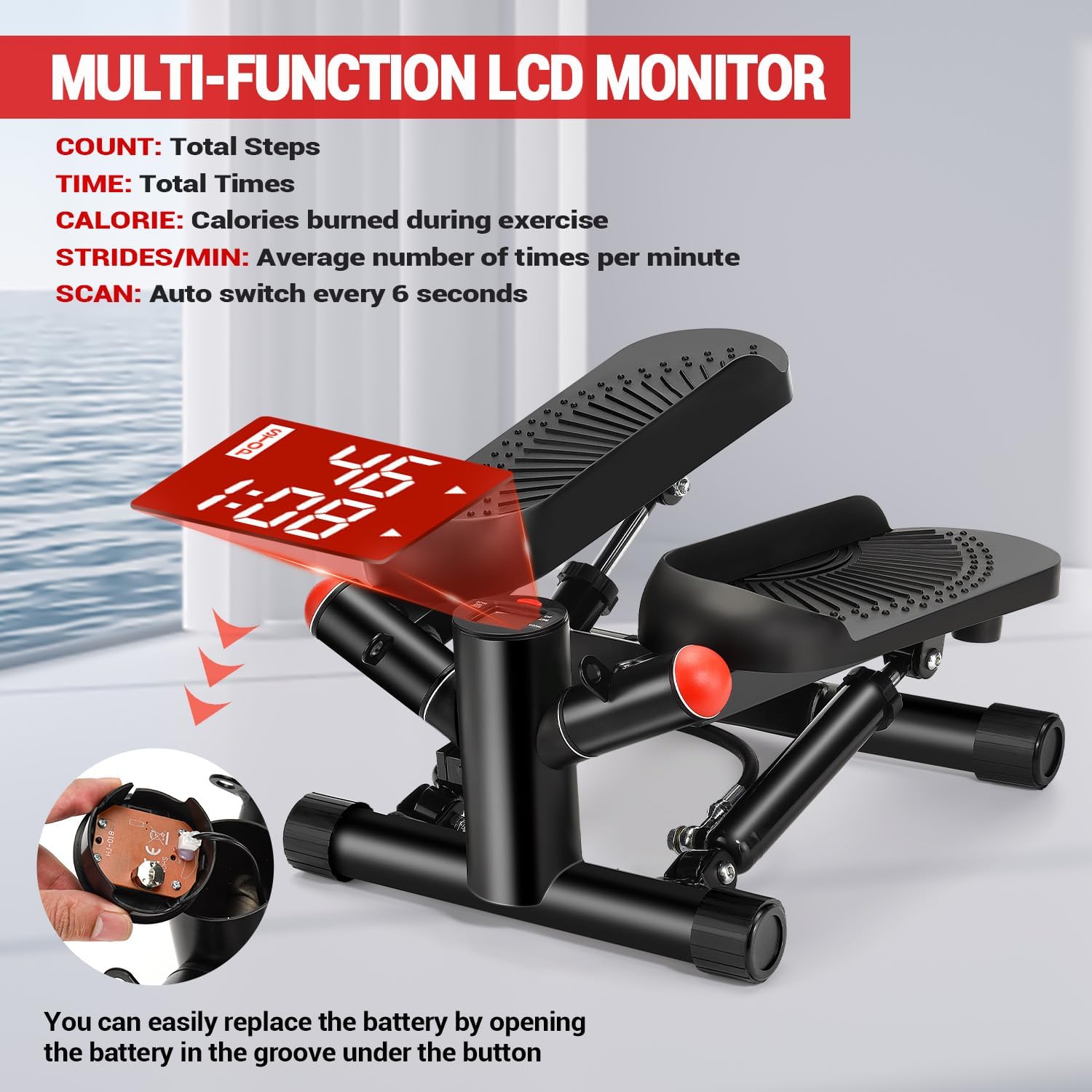 Steppers for Exercise at Home, Upgraded Mini Stepper Machine with 10DB Super Quiet, Air-Powered Stair Stepper with Resistance,Twist Stepper for Full Body Workout - Image 6