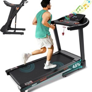 3.5 HP Treadmill with 15% Automatic Incline, 18 Inch Wide Belt, Foldable Running Treadmills with Handrails for Home Gym, 300 lb Capacity