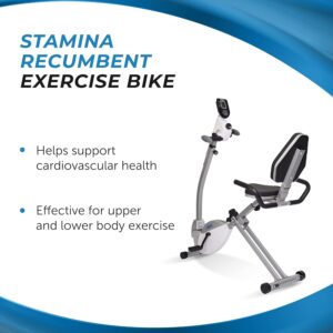Stamina Recumbent Exercise Bike with Arm Workout – Fitness Bike with Smart Workout App – Recumbent Exercise Bike for Home Workout – Up to 250 lbs Weight Capacity