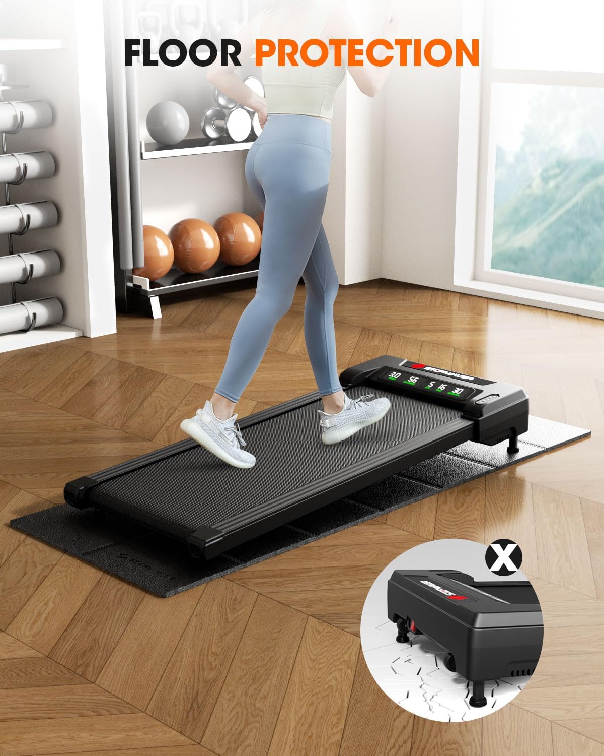Walking Pad Mat for Carpet Floor, 68"x24", Exercise Equipment Mats for Home Gym Workout, 1/4" Thick, Noise Shock Absorption, Floor Protector for Indoor Activity - Image 3