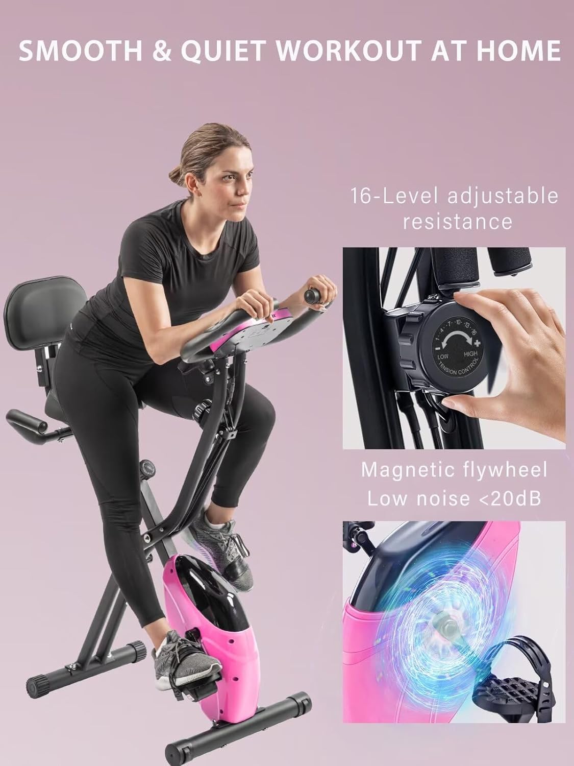 Merax Workout Bike For Home - 4 In 1 Recumbent Exercise Bike and Upright Indoor Cycling Bike Positions, 16 Levels Magnetic Resistance Exercise Bike, Foldable Stationary Bike Machine, Fitness Bike - Image 3