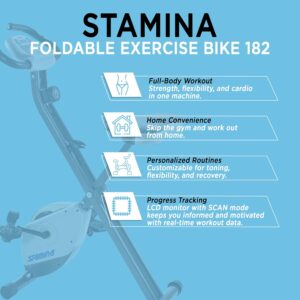 Stamina Folding Exercise Bike – Foldable Exercise Bike with Smart Workout App, Stationary Bike for Home Workout – Up to 250 lbs Weight Capacity