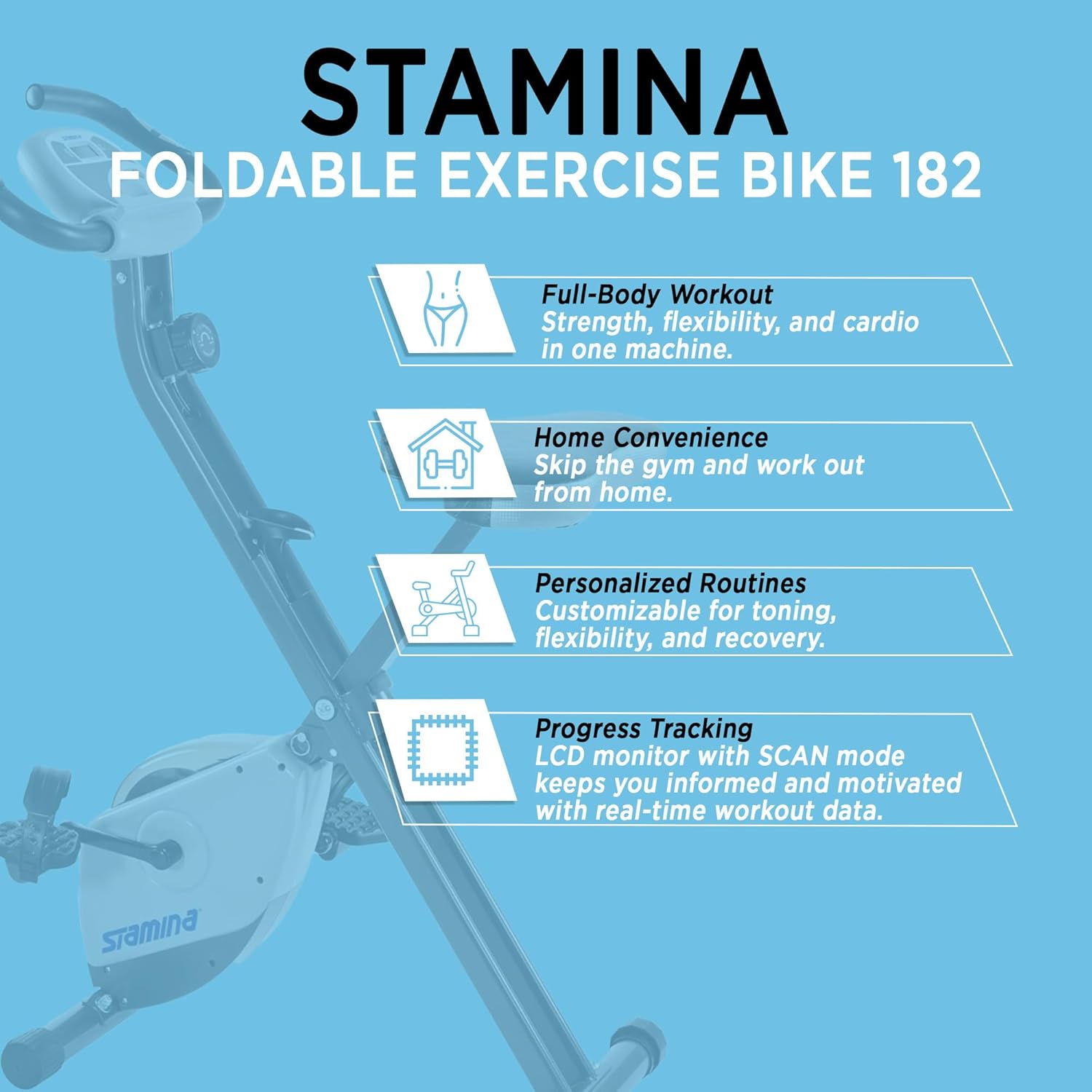 Stamina Folding Exercise Bike - Foldable Exercise Bike with Smart Workout App, Stationary Bike for Home Workout - Up to 250 lbs Weight Capacity - Image 2