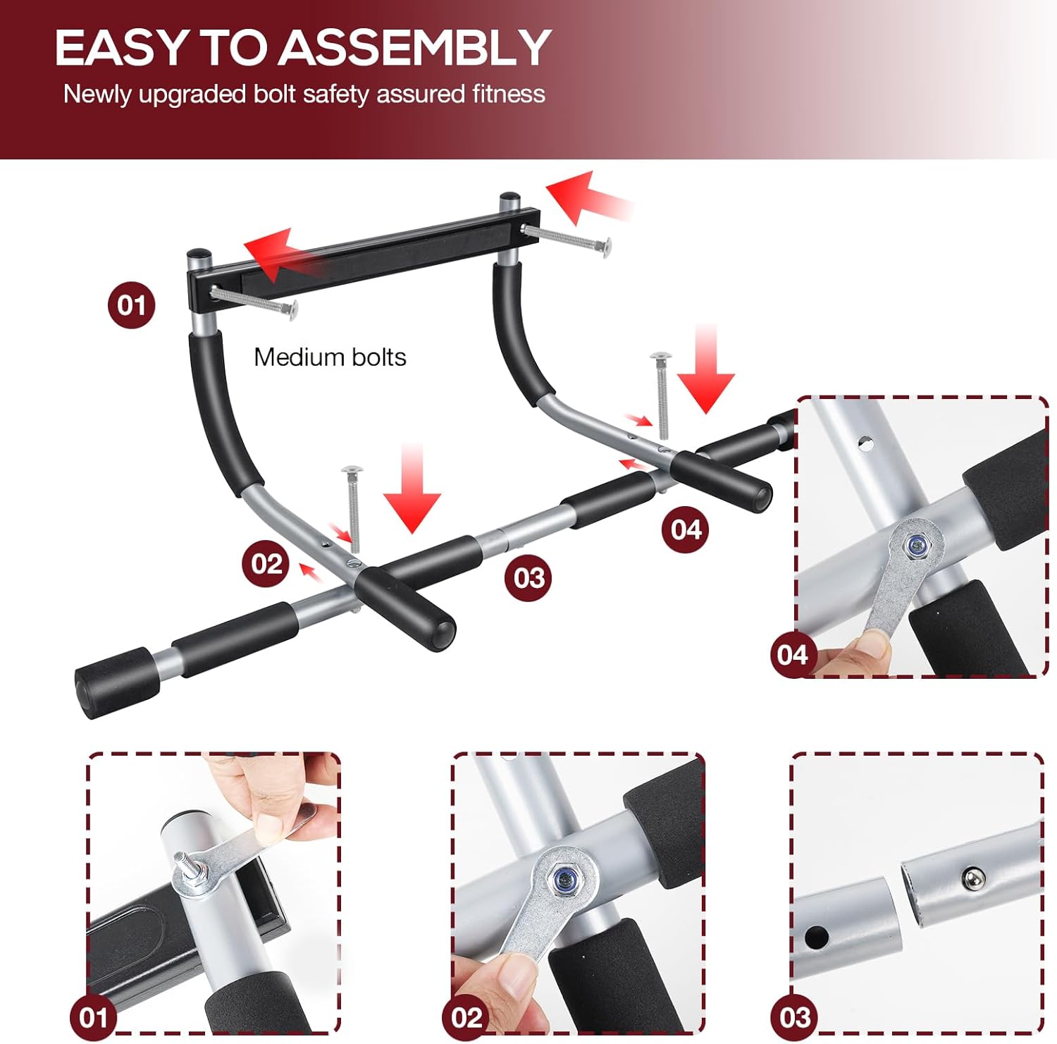 GYE Doorway Pull Up Bar for Home Gym, Adjustable Width, Heavy-Duty Steel,Max Limit 440 lbs Upper Body Fitness Workout Bar with Foam Grips,Indoor Portable Upper Body Workout Bar for Strength Training - Image 6