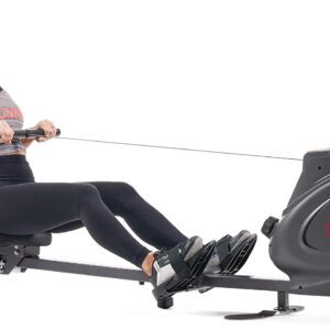 Sunny Health & Fitness Multi-Function Premium Magnetic Rowing Machine, Bicep Curls, Upward Rows, Seated Rows, Foldable Slide Rails, Digital Monitor, Optional Free SunnyFit App Connection