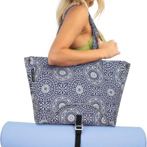 Yoga Bags for Women with Large Pocket Pilates Tote Bag for Gym Beach Workout – Fits Water Bottles and All Size Mats