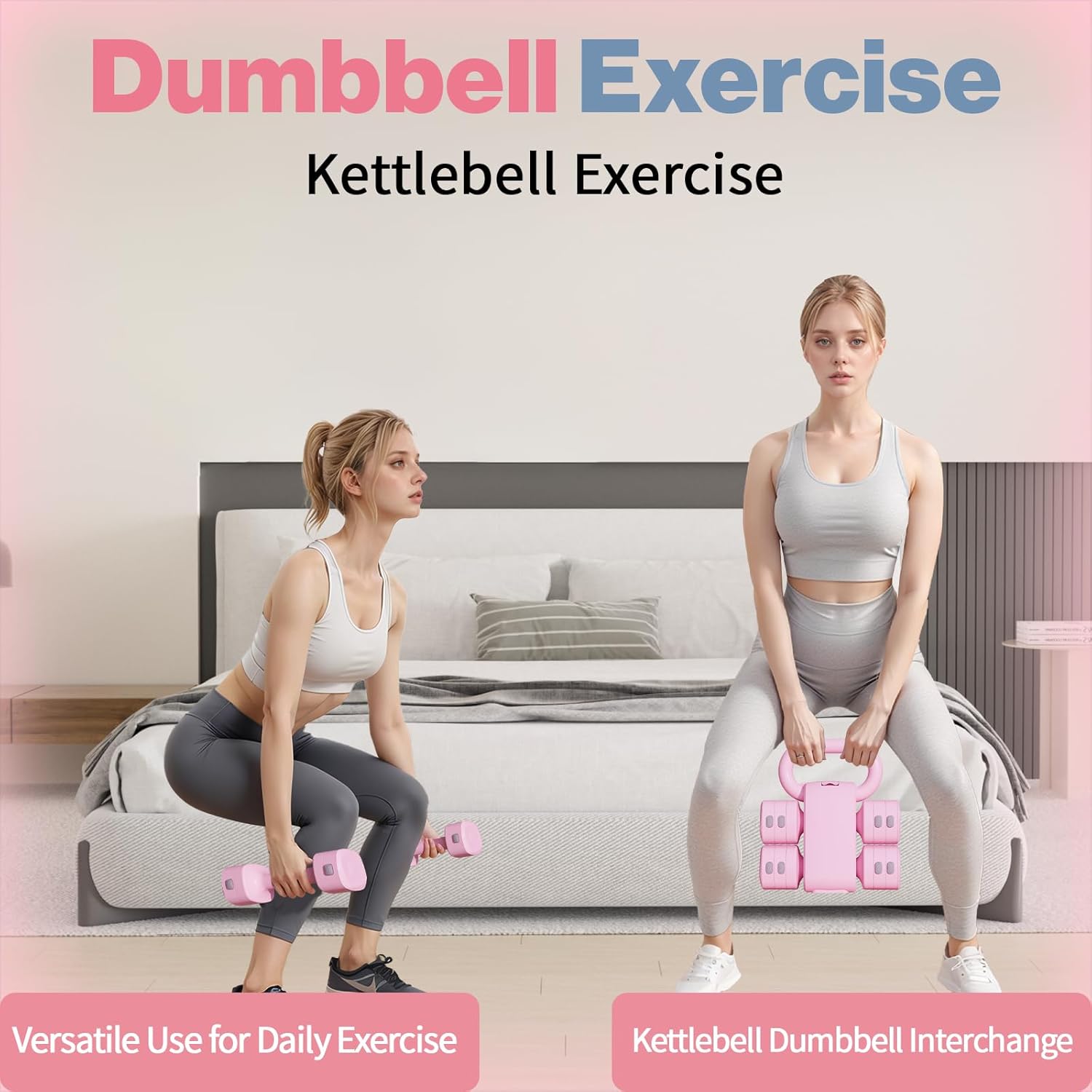 Adjustable Kettlebell Set, 4-in-1 Free Weight Kettlebell sets (5.5lbs 7.7lbs 9.9lbs 12.1lbs) for women, Weight Dumbbell Set of 2 for Home Gym Fitness Training - Image 2