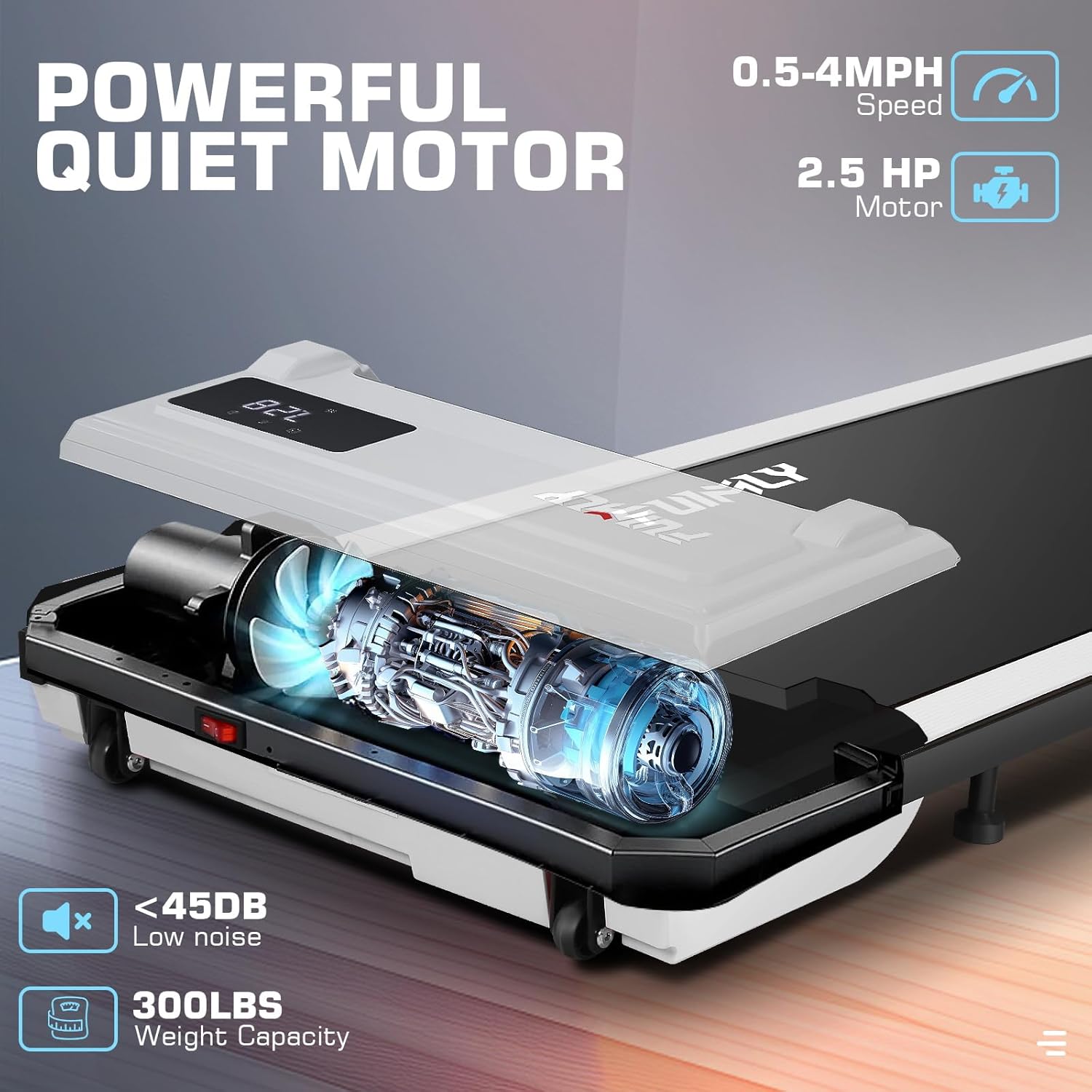FUNMILY Walking Pad Treadmill with Incline, Portable Under Desk Treadmills for Home 300 lbs Weight Capacity, 2.5HP Quiet Electric Jogging Running Machine with Remote Control and LED Display - Image 4