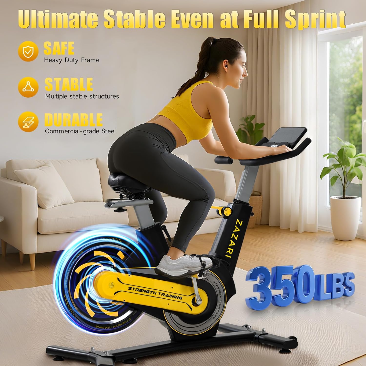 Semi-Commercial Exercise Bike 350 lbs Capacity, Magnetic Stationary Bikes for Home Gym with Multi-Grip Handlebar, Comfortable Seat, Silent Belt Drive, Rear Flywheel & Tablet Holder - Image 2